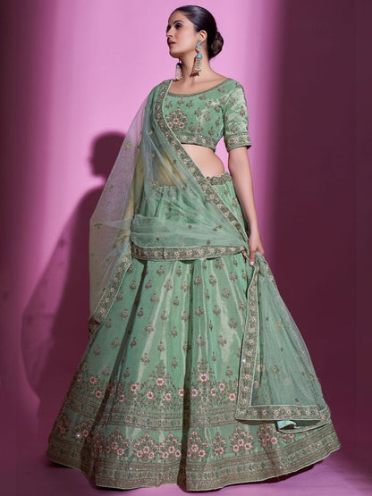 Elegant Pista Green Color Embroidery & Zari Worked Bridesmaid Lehenga Choli