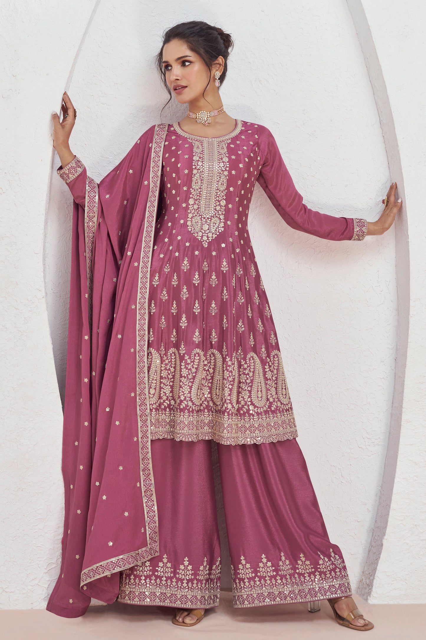 Roka Nikah Wear Pakistani Style Thread Embroidery Work Salwar Kameez Plazzo Suit