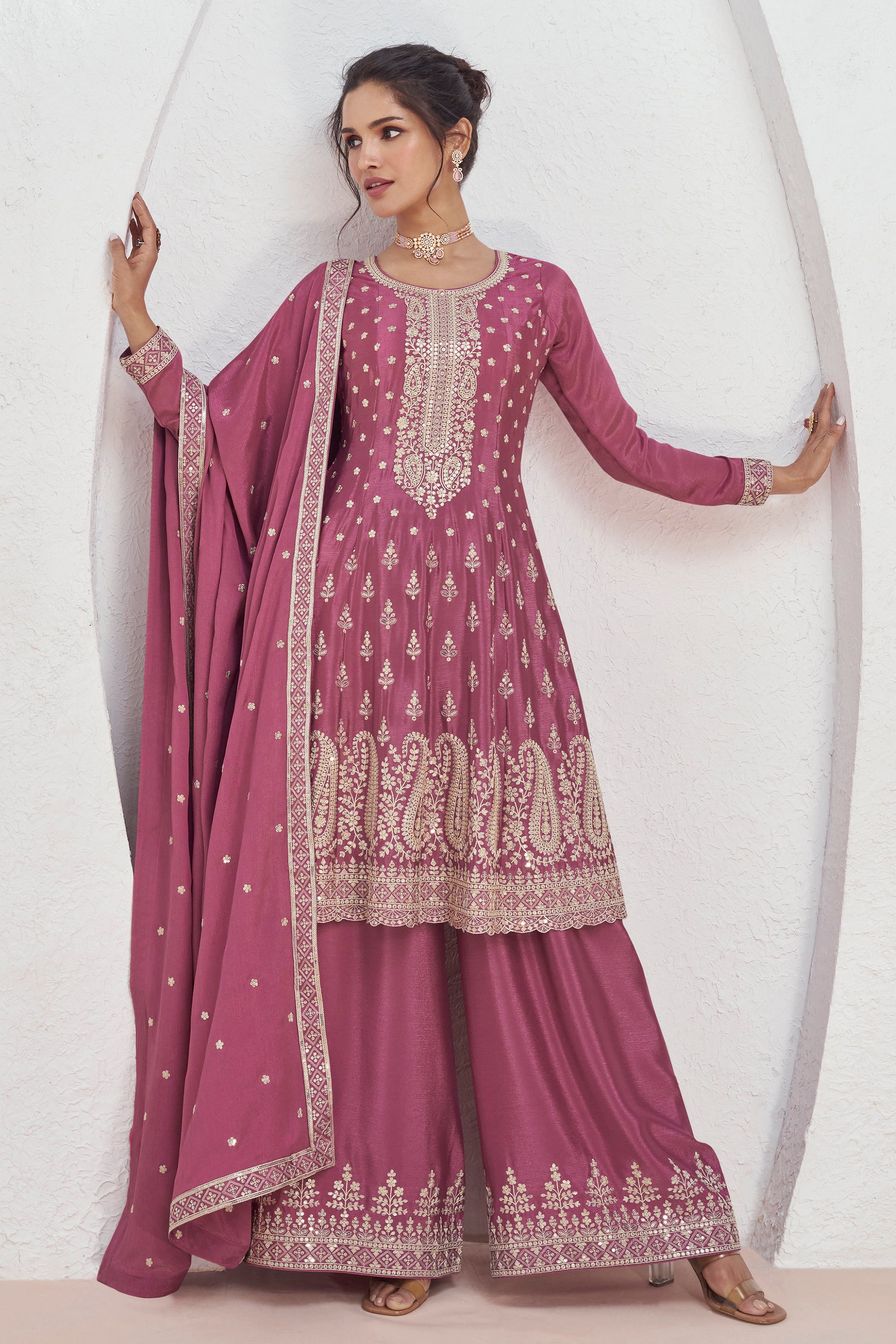 Roka Nikah Wear Pakistani Style Thread Embroidery Work Salwar Kameez Plazzo Suit