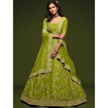 Indian pakistani Light Green Color Embroidery Sequins Work Lehenga Choli