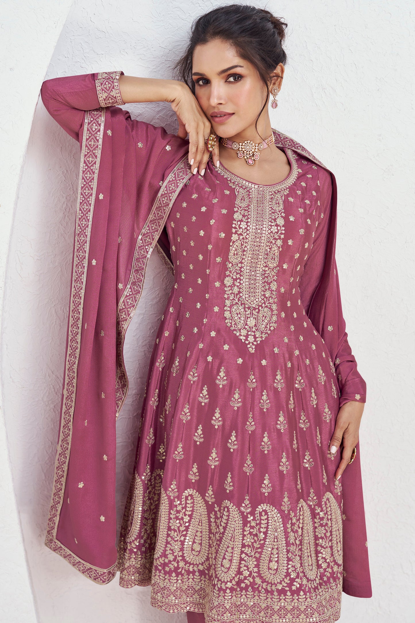 Roka Nikah Wear Pakistani Style Thread Embroidery Work Salwar Kameez Plazzo Suit