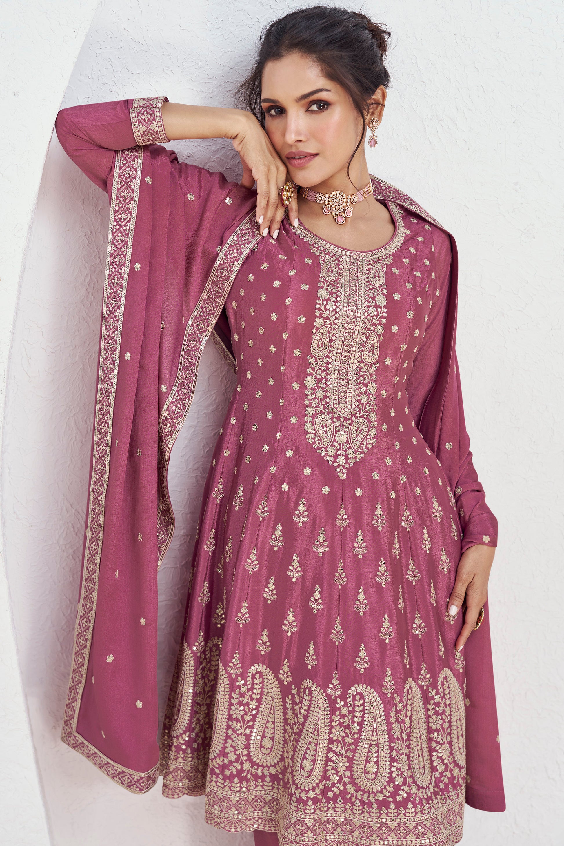 Roka Nikah Wear Pakistani Style Thread Embroidery Work Salwar Kameez Plazzo Suit