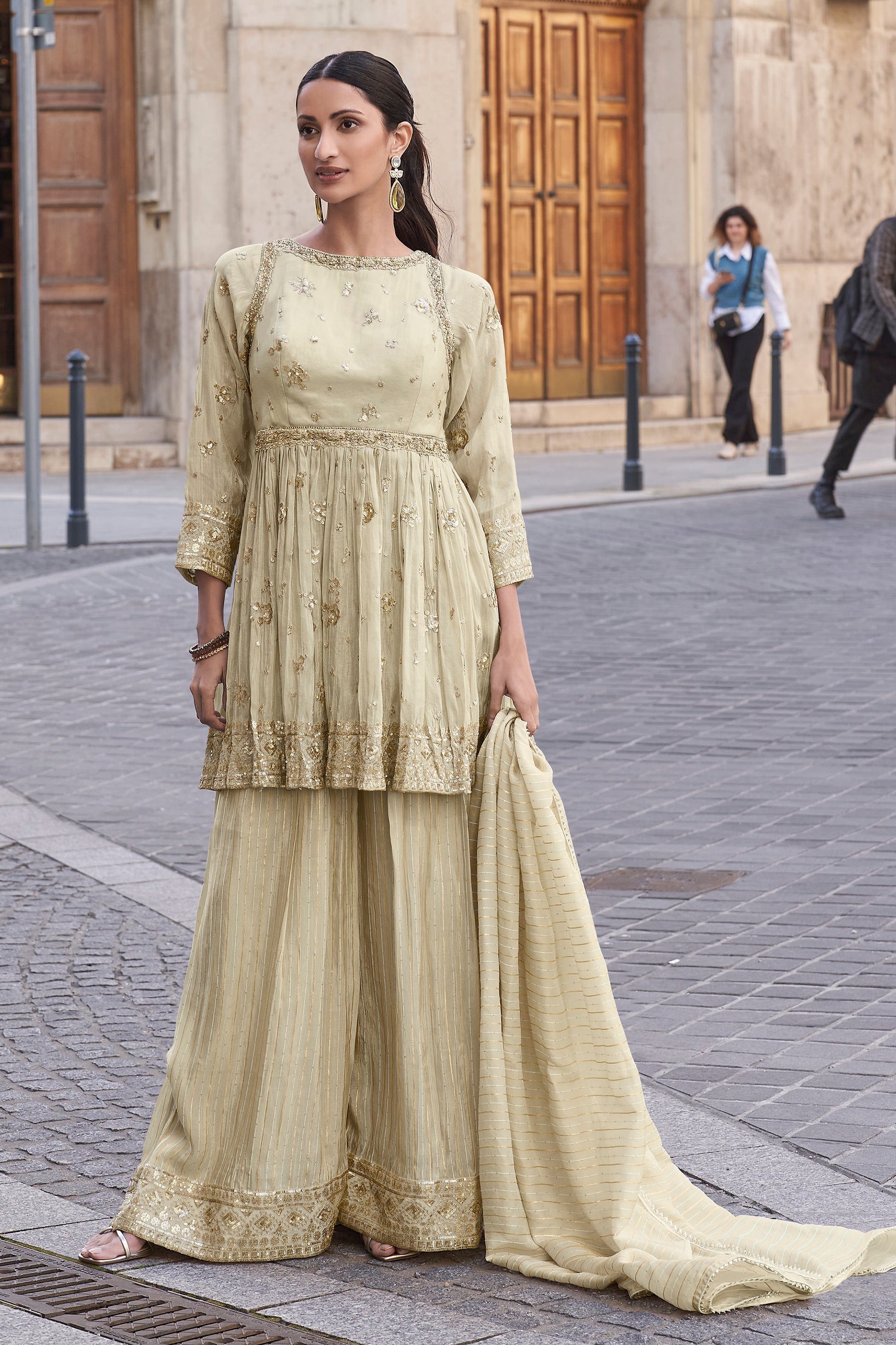 Beautiful Pink Color Readymade Wedding Function Wear Salwar Kameez Sharara Suits