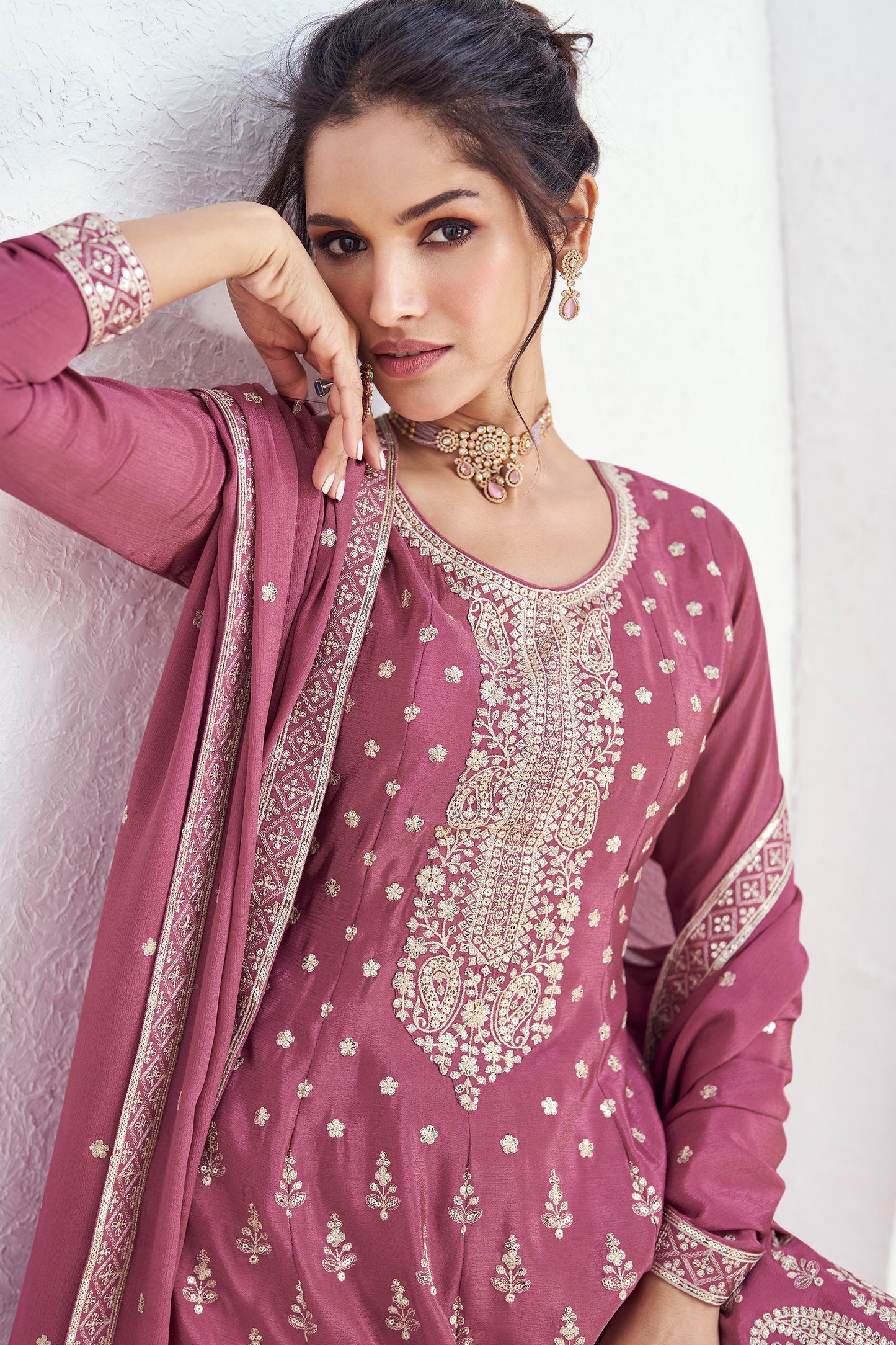 Roka Nikah Wear Pakistani Style Thread Embroidery Work Salwar Kameez Plazzo Suit