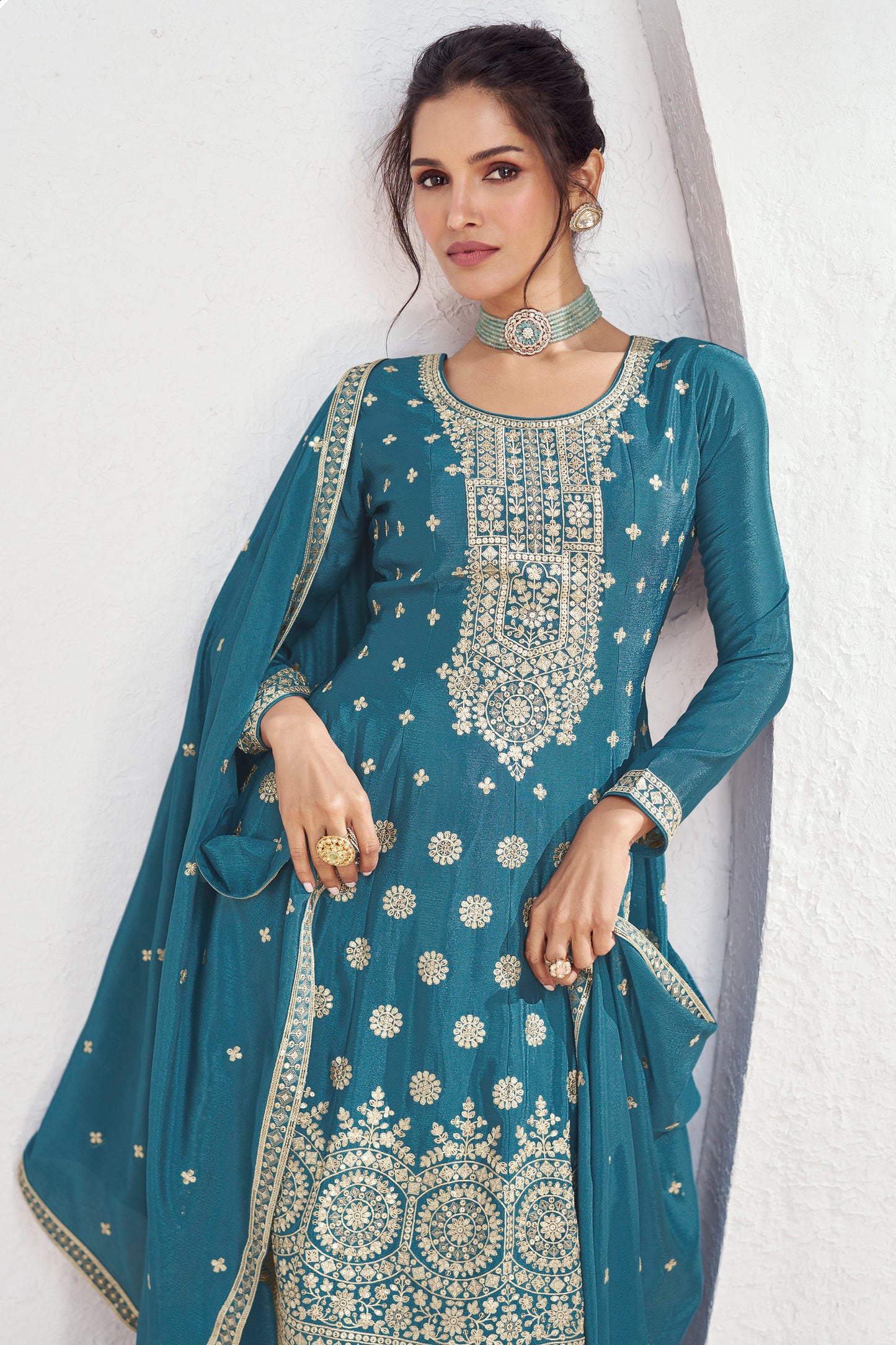 Roka Nikah Wear Pakistani Style Thread Embroidery Work Salwar Kameez Plazzo Suit