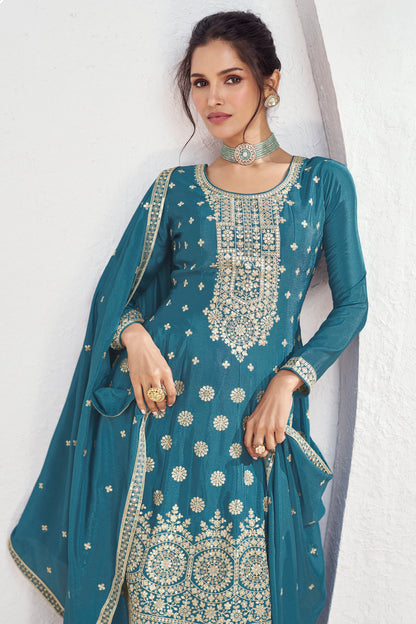 Roka Nikah Wear Pakistani Style Thread Embroidery Work Salwar Kameez Plazzo Suit