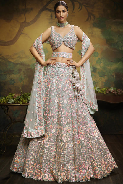 Heavy Designer Embroidery Work With Net Fabric Bridesmaid Wear Lehenga Choli