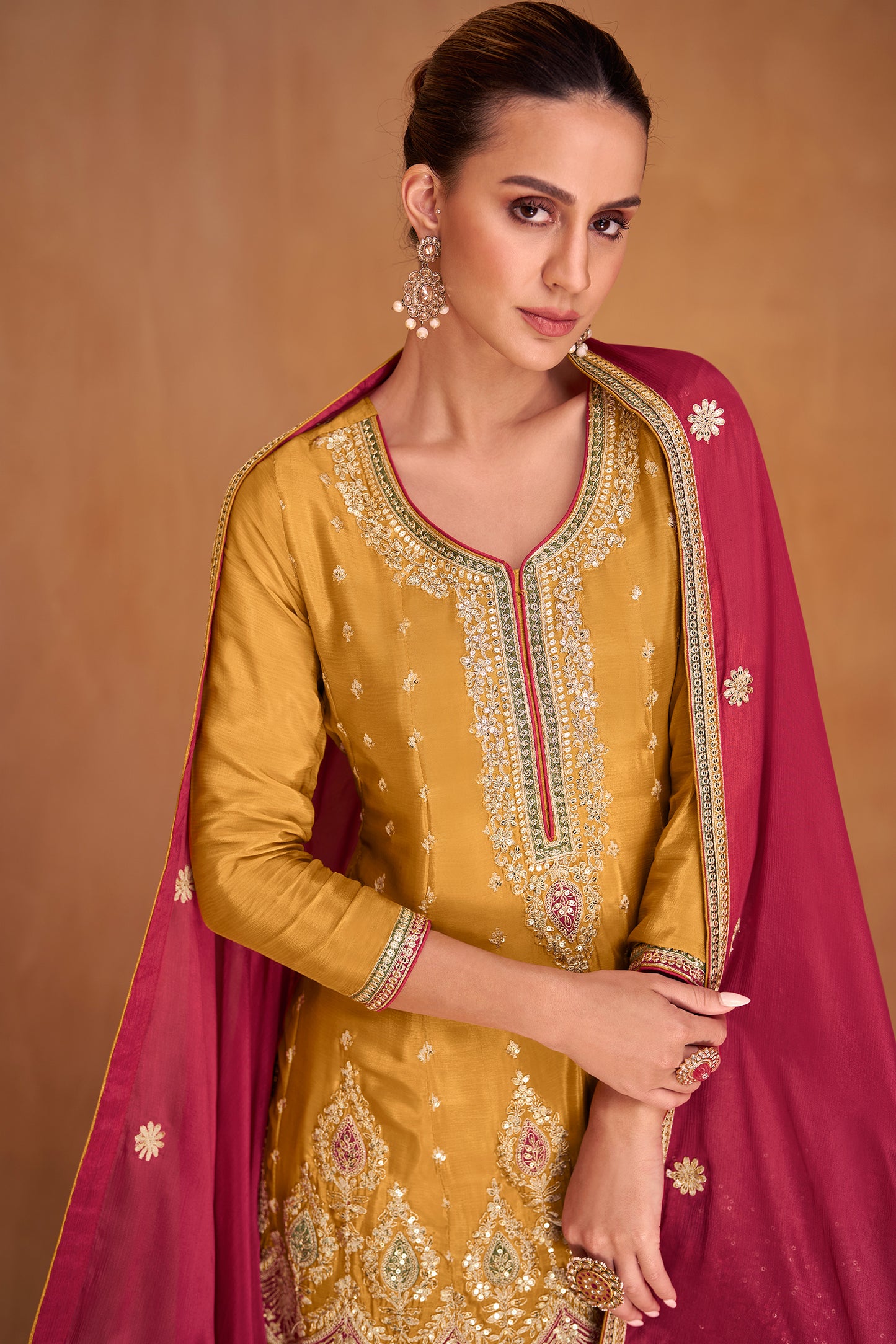 Haldi Function Wear Heavy Embroidery Work Salwar Kameez Palazzo Suit's