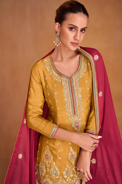 Haldi Function Wear Heavy Embroidery Work Salwar Kameez Palazzo Suit's