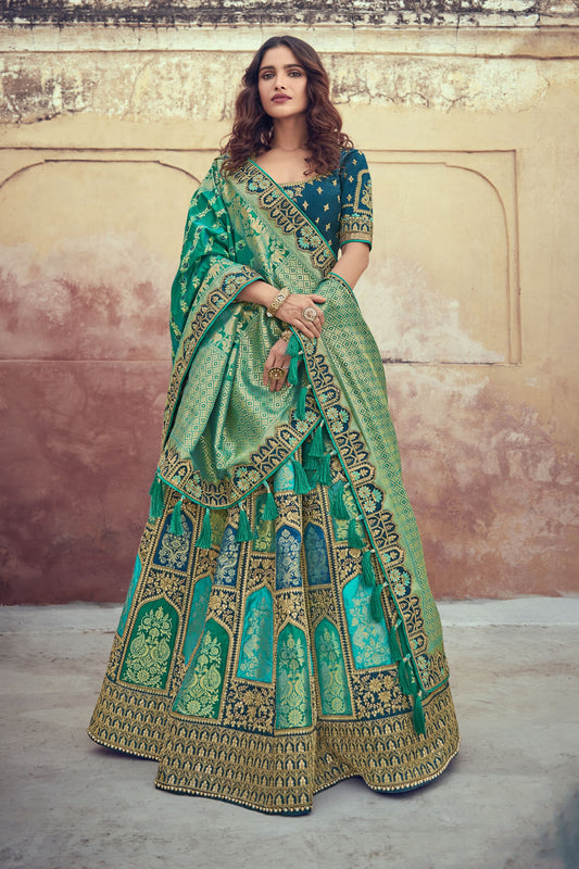 Indian Pakistani Wedding Wear Designer Banarasi Silk Lehenga Choli Set
