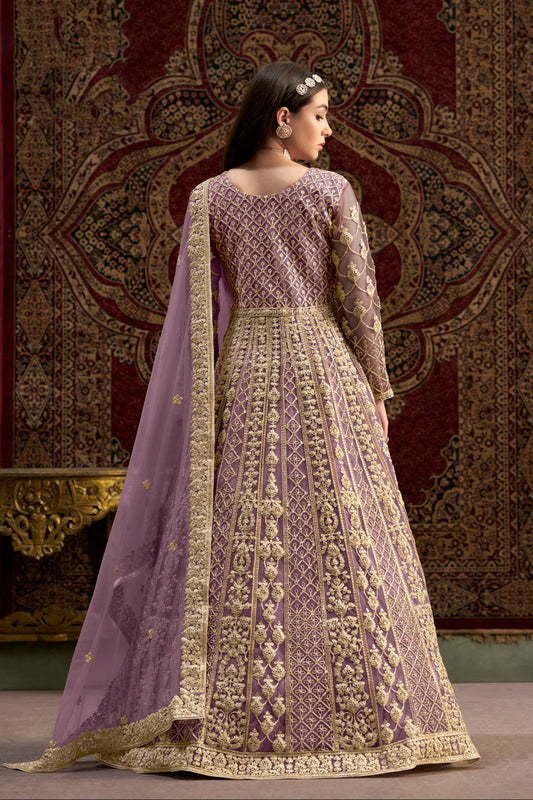 Pakistani Eid Wear Net Embroidery Work Anarkali Gown with Dupatta Suit