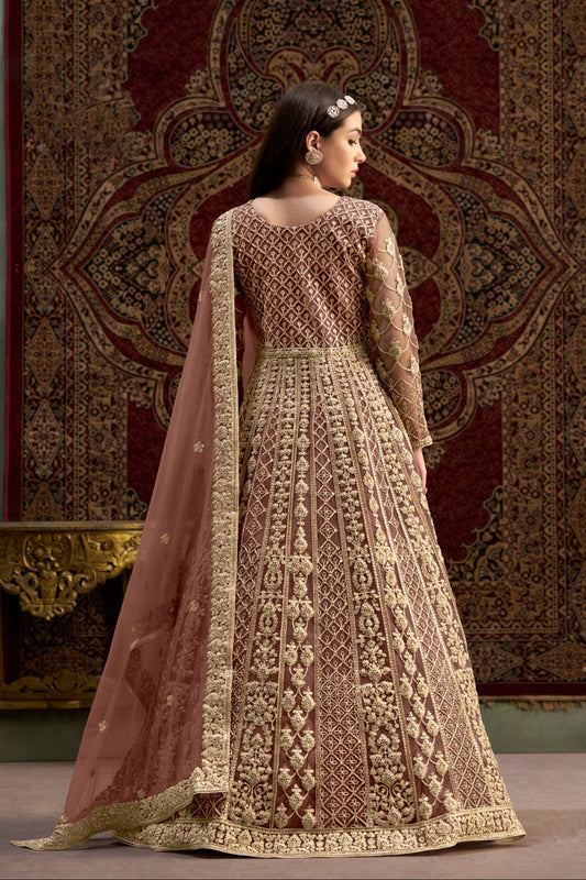 Pakistani Eid Wear Net Embroidery Work Anarkali Gown with Dupatta Suit