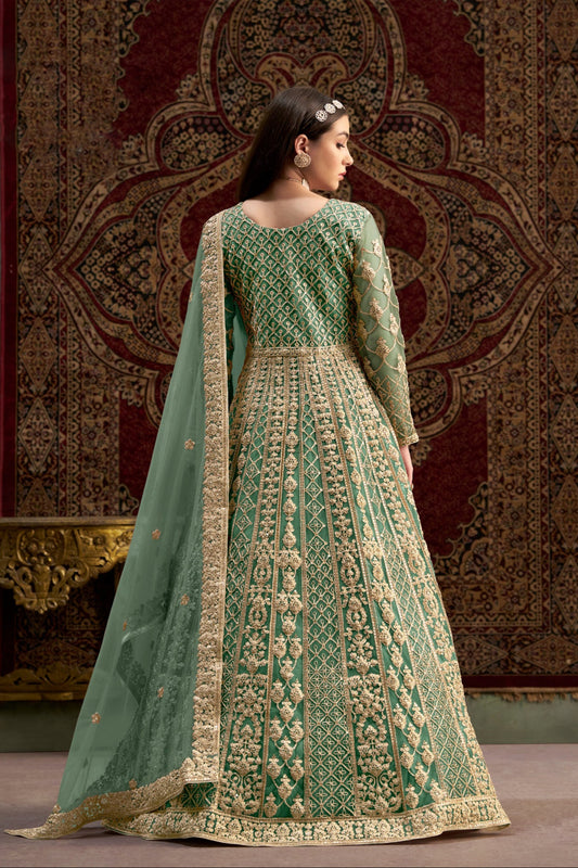 Pakistani Eid Wear Net Embroidery Work Anarkali Gown with Dupatta Suit