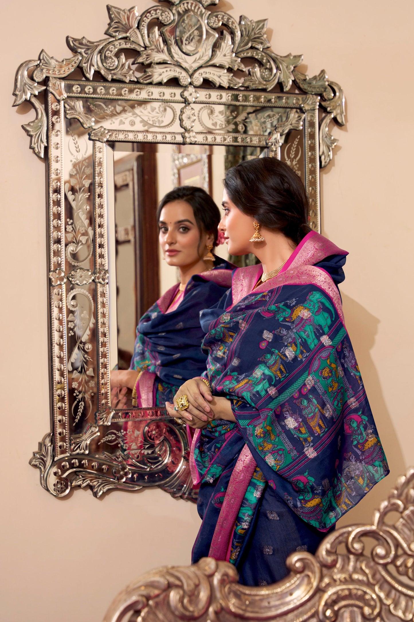 Embroidered Party Wear Saree Traditional Women's Wear Silk Blue Color Sari