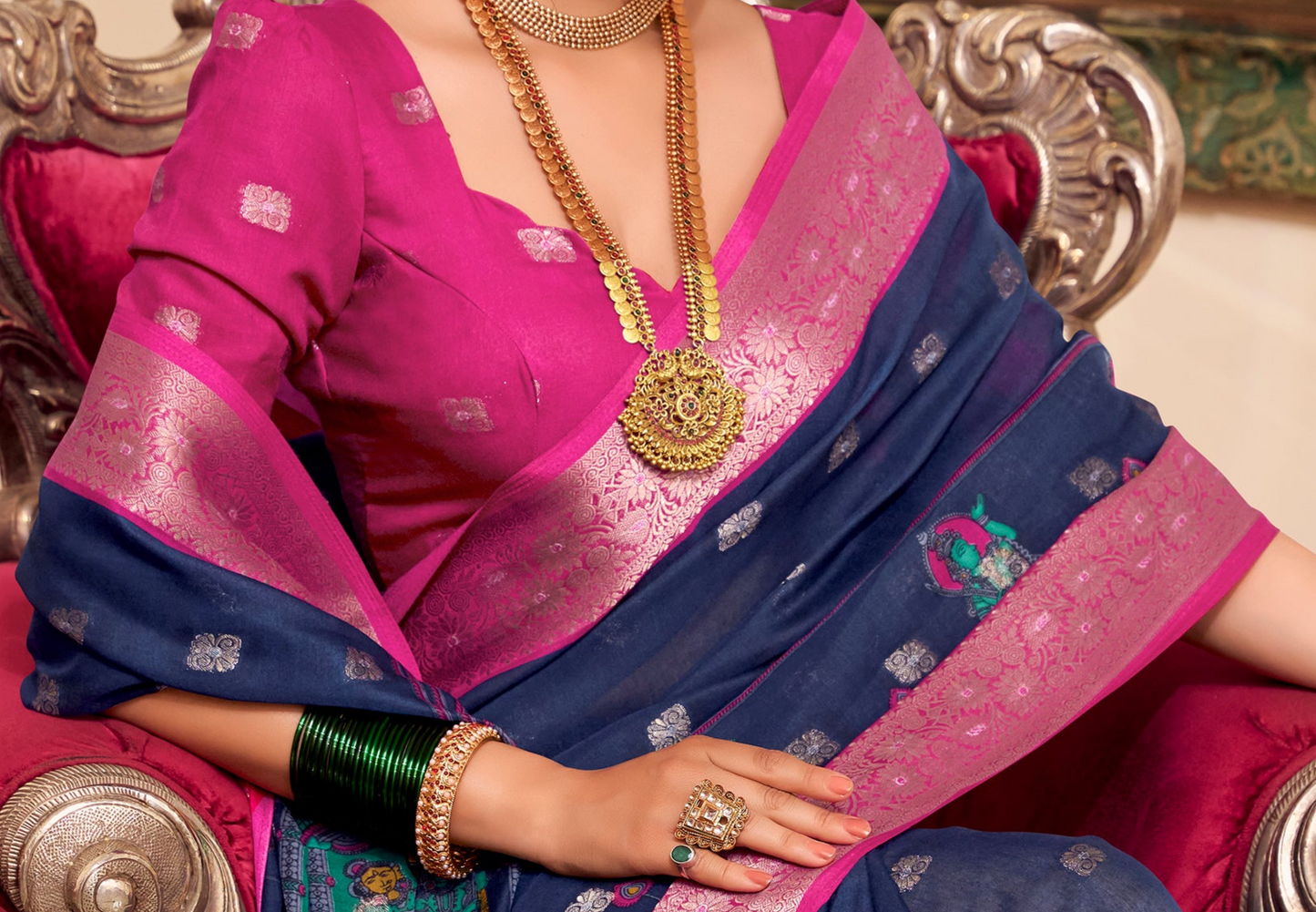 Embroidered Party Wear Saree Traditional Women's Wear Silk Blue Color Sari