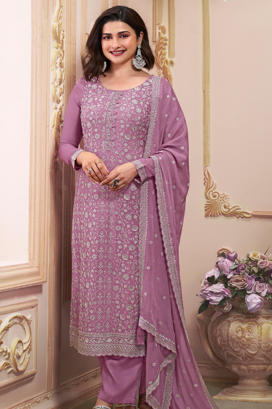 Indian Designer Thread Embroidery Chinon Work Event Wear Salwar Kameez Pant Suit