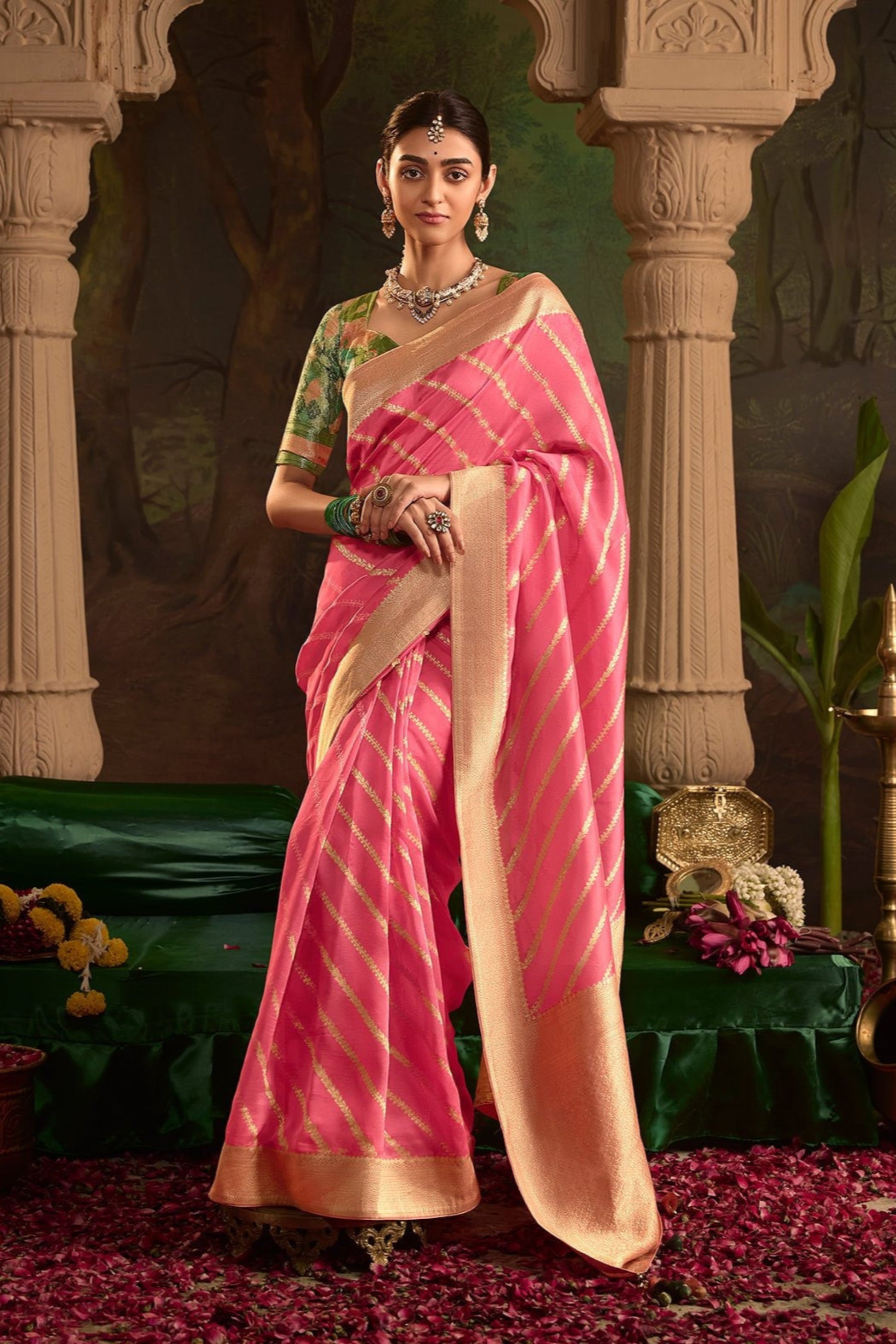 Fast Shipping USA New Indian Style Wedding Event Wear Pink Color Saree with Fancy Blouse