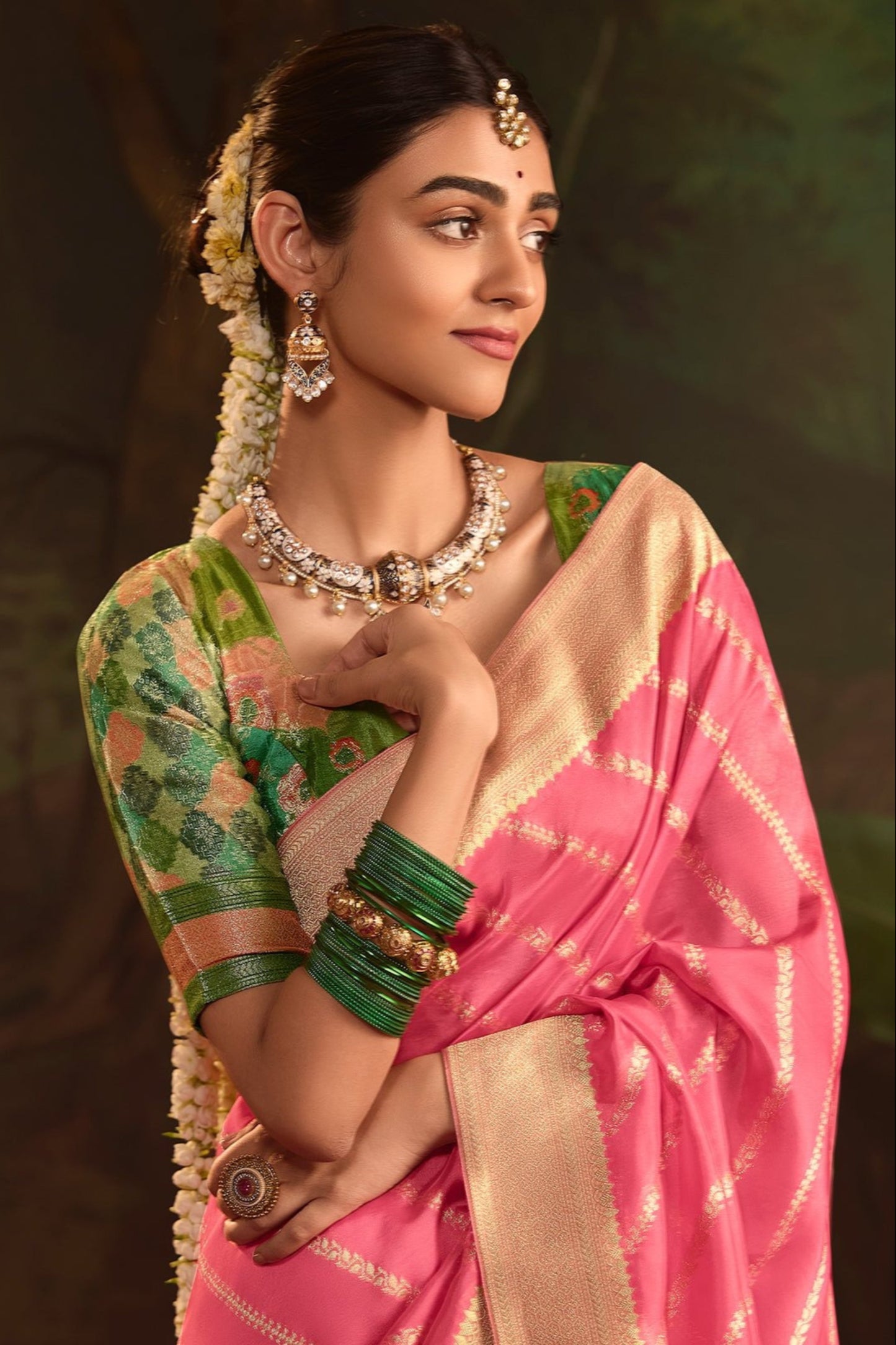 Fast Shipping USA New Indian Style Wedding Event Wear Pink Color Saree with Fancy Blouse