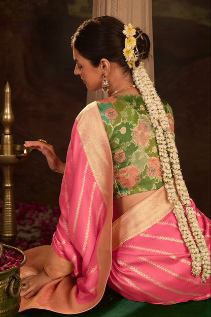 Fast Shipping USA New Indian Style Wedding Event Wear Pink Color Saree with Fancy Blouse