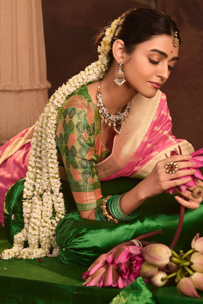 Fast Shipping USA New Indian Style Wedding Event Wear Pink Color Saree with Fancy Blouse
