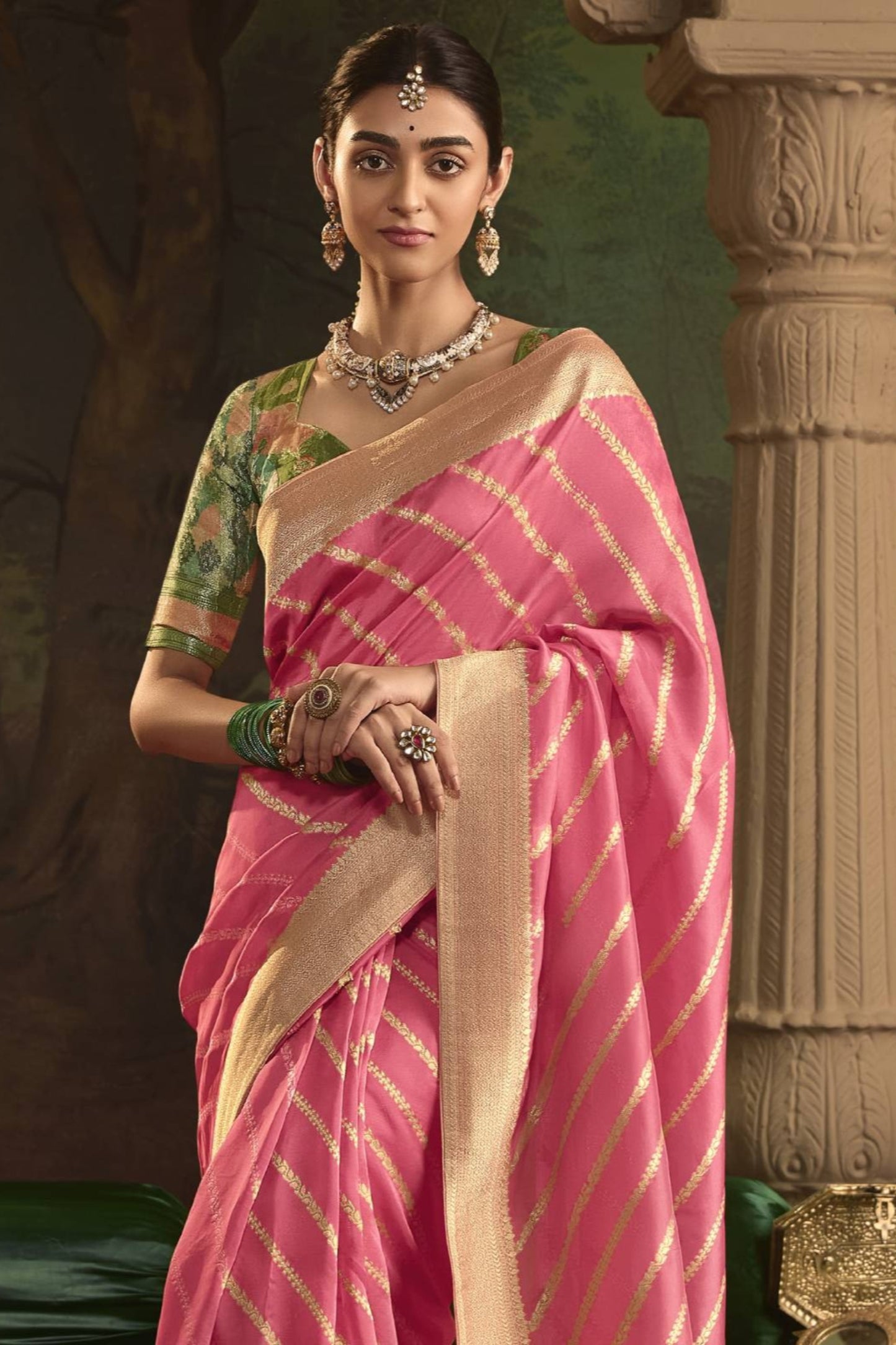 Fast Shipping USA New Indian Style Wedding Event Wear Pink Color Saree with Fancy Blouse