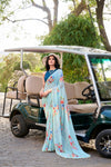 New Ready To Wear Sky Blue Color Designer Indian Wedding Soft Saree