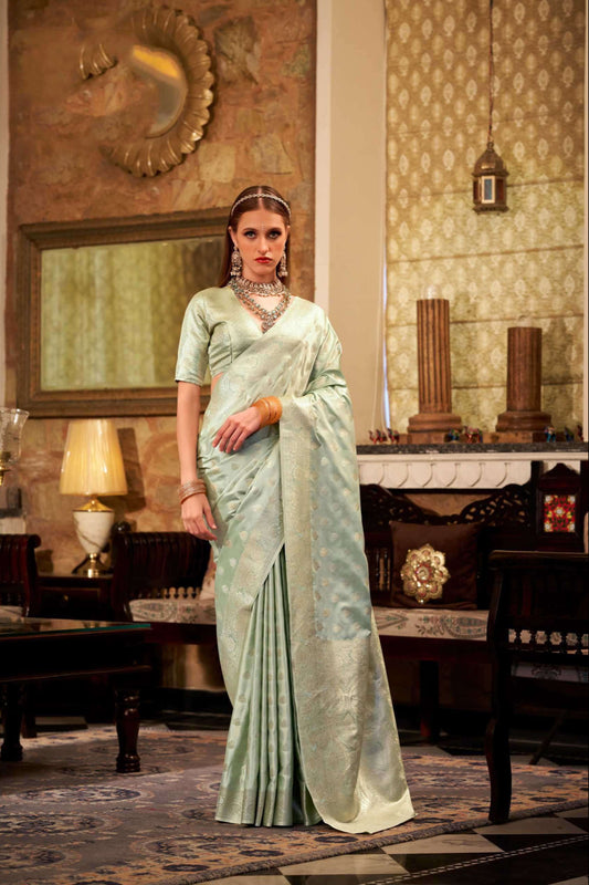 Pakistani Ethnic Wear Designer Pistachio Color Sequins Saree