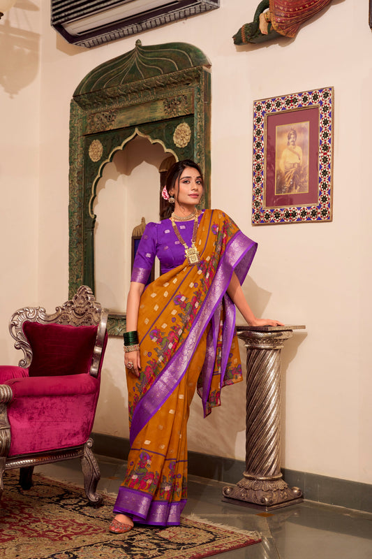 Cotton Wedding Wear Saree Indian Pakistani Designer Zari Woven Work Sari