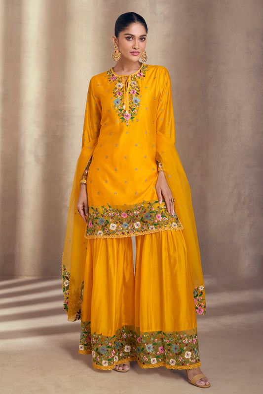 Exclusive Designer Embroidery Work White Salwar Kameez Sharara Plazzo