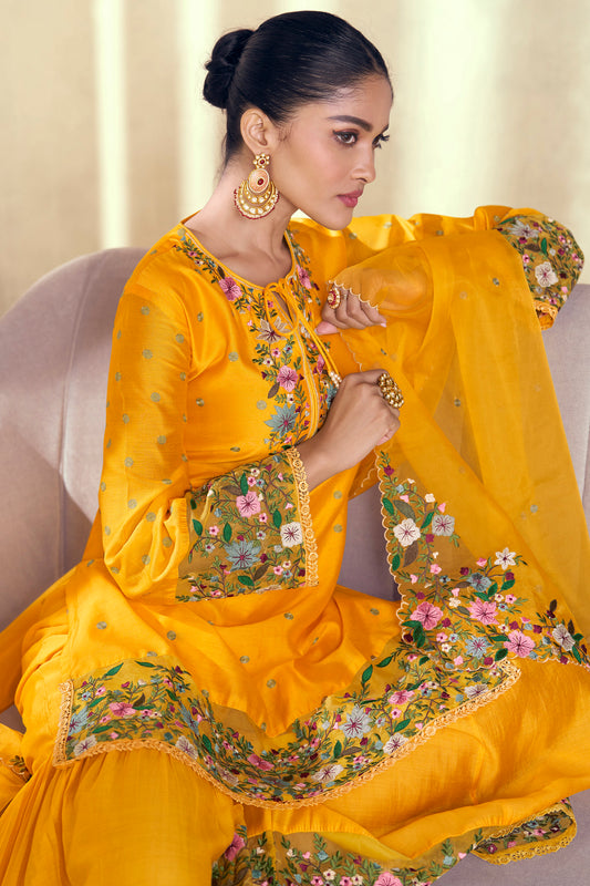 Exclusive Designer Embroidery Work White Salwar Kameez Sharara Plazzo