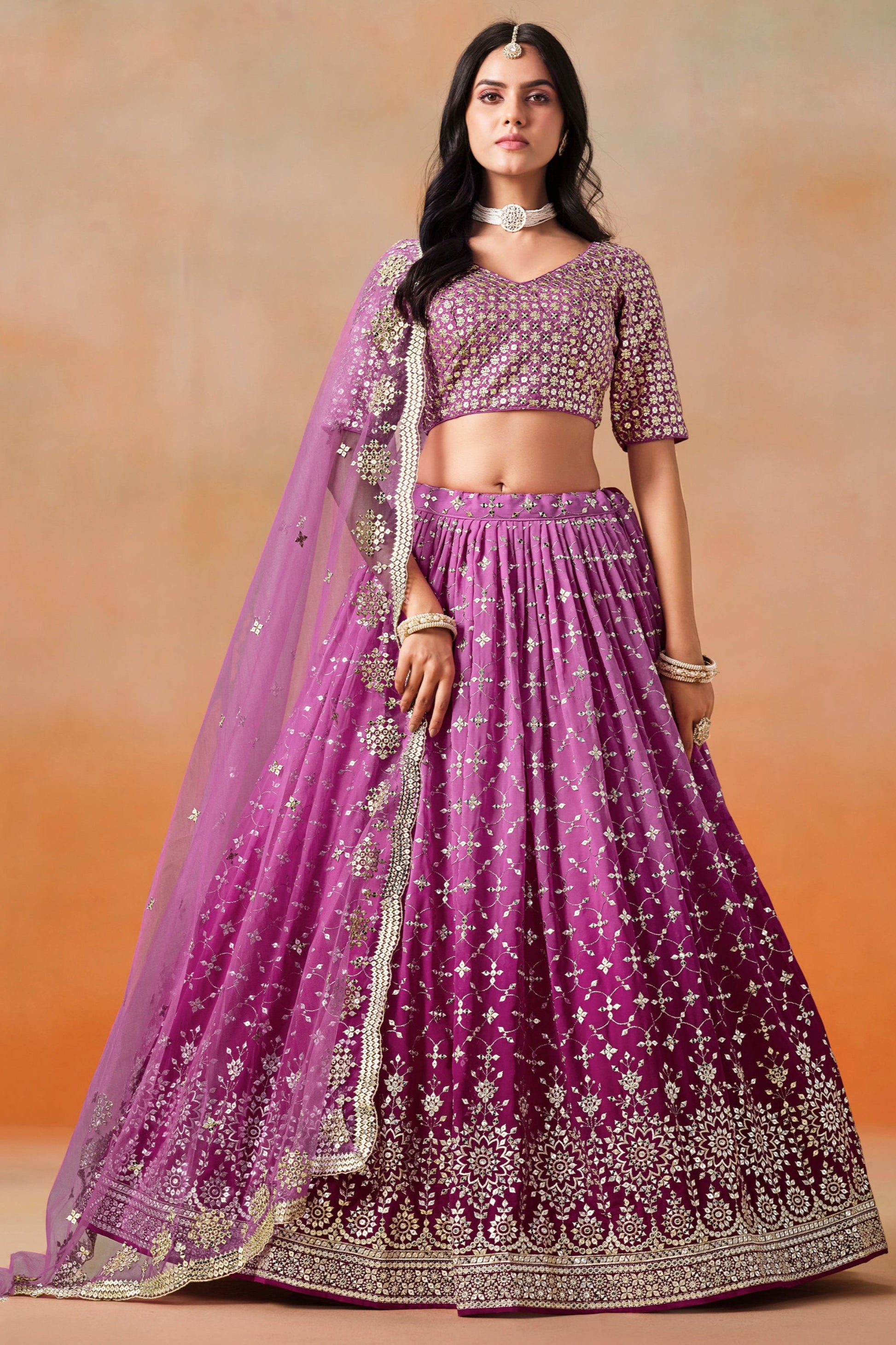 Pakistani Special Purple Georgette Fabric New Lehenga With Net Dupatta