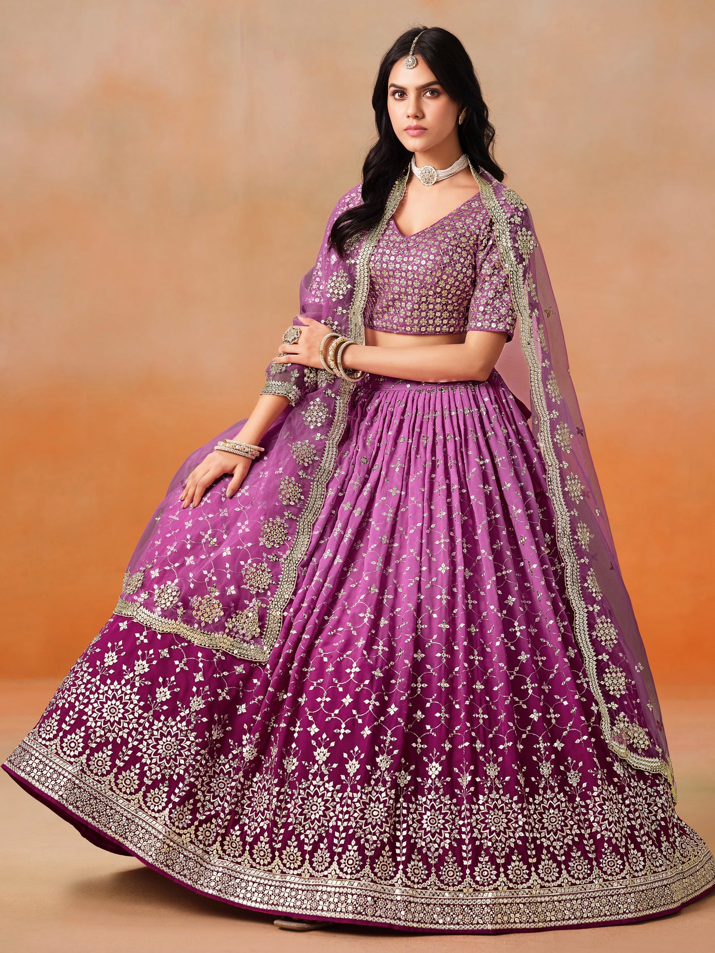 Pakistani Special Purple Georgette Fabric New Lehenga With Net Dupatta
