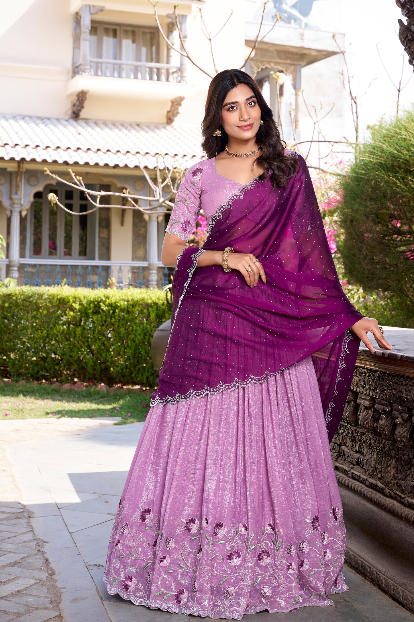 Custom Stitched Embroidered Silk Lehenga Choli Dupatta Wedding Wear