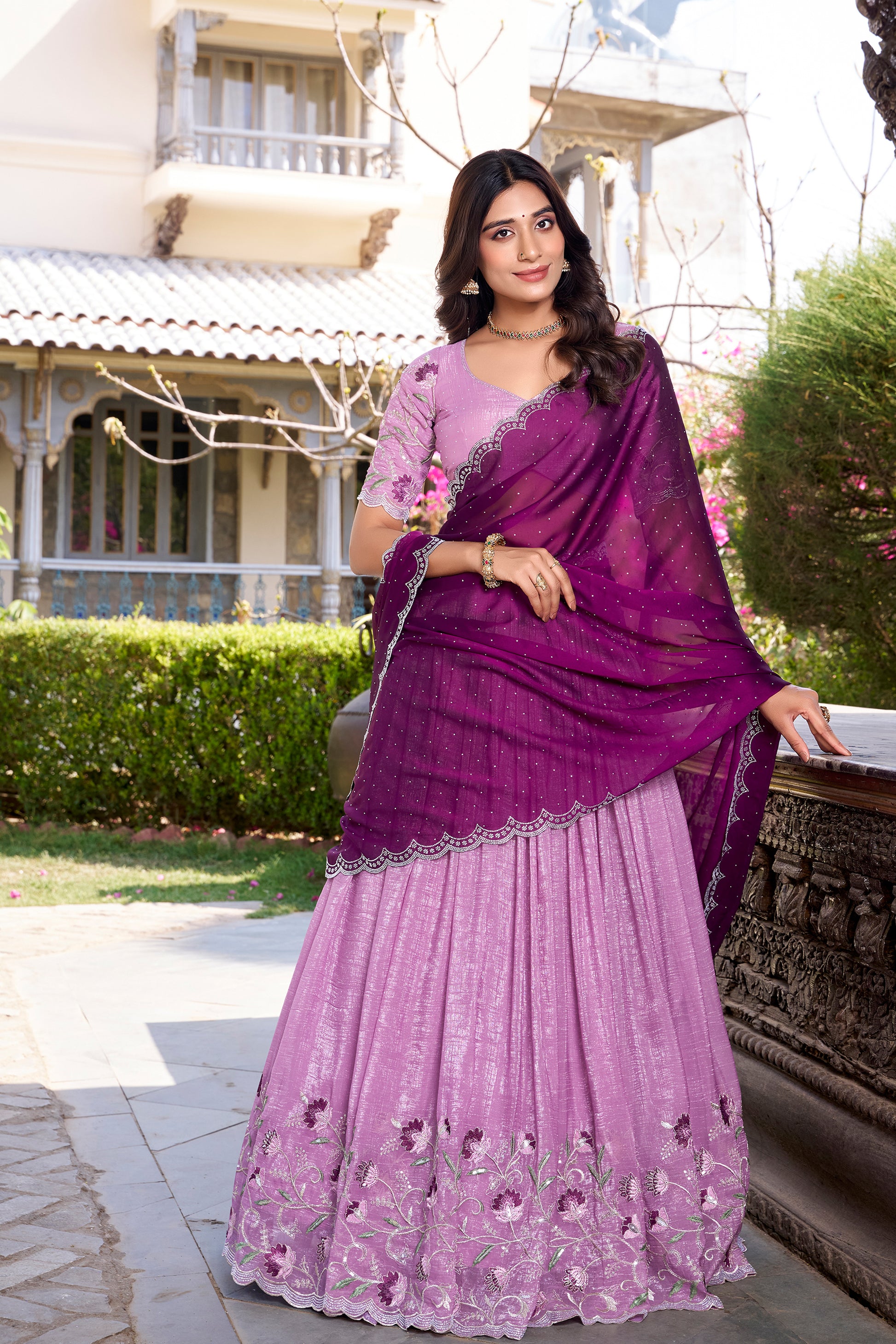 Custom Stitched Embroidered Silk Lehenga Choli Dupatta Wedding Wear