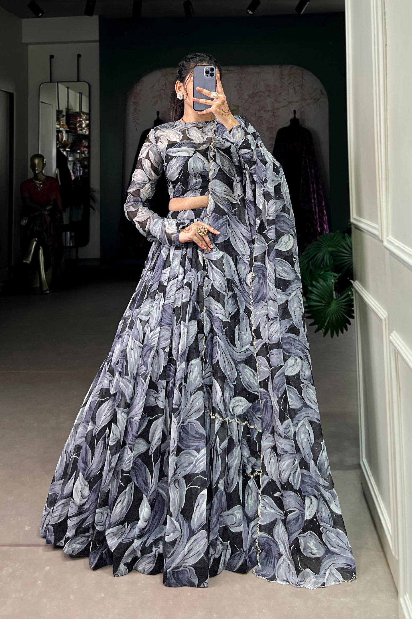 Indian Stylish Dola Silk Embroidery Work Lehenga Choli With Net Dupatta