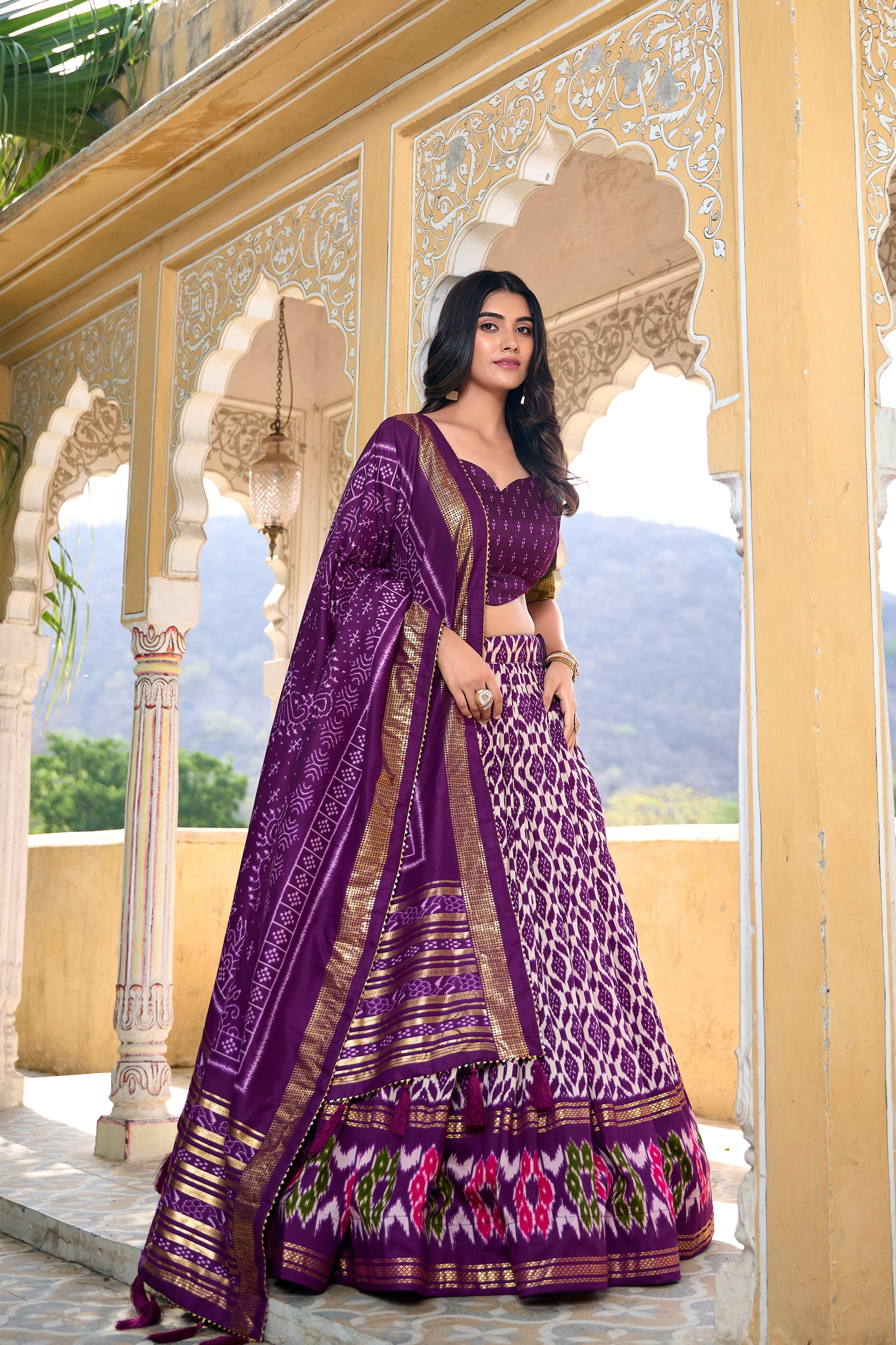 Awesome Fluorescent Purple Color Digital Patola Printed Lehenga Blouse