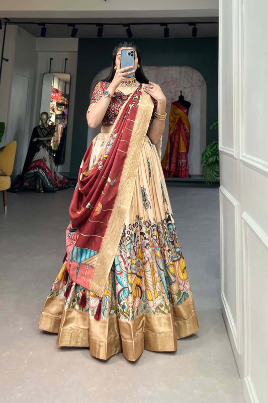 Pakistani Designer Beige Ghaghra Choli Sangeet Function Lehenga Choli