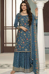 Blue Color Heavy Embroidery Work Salwar Kameez Plazzo With Dupatta Dress