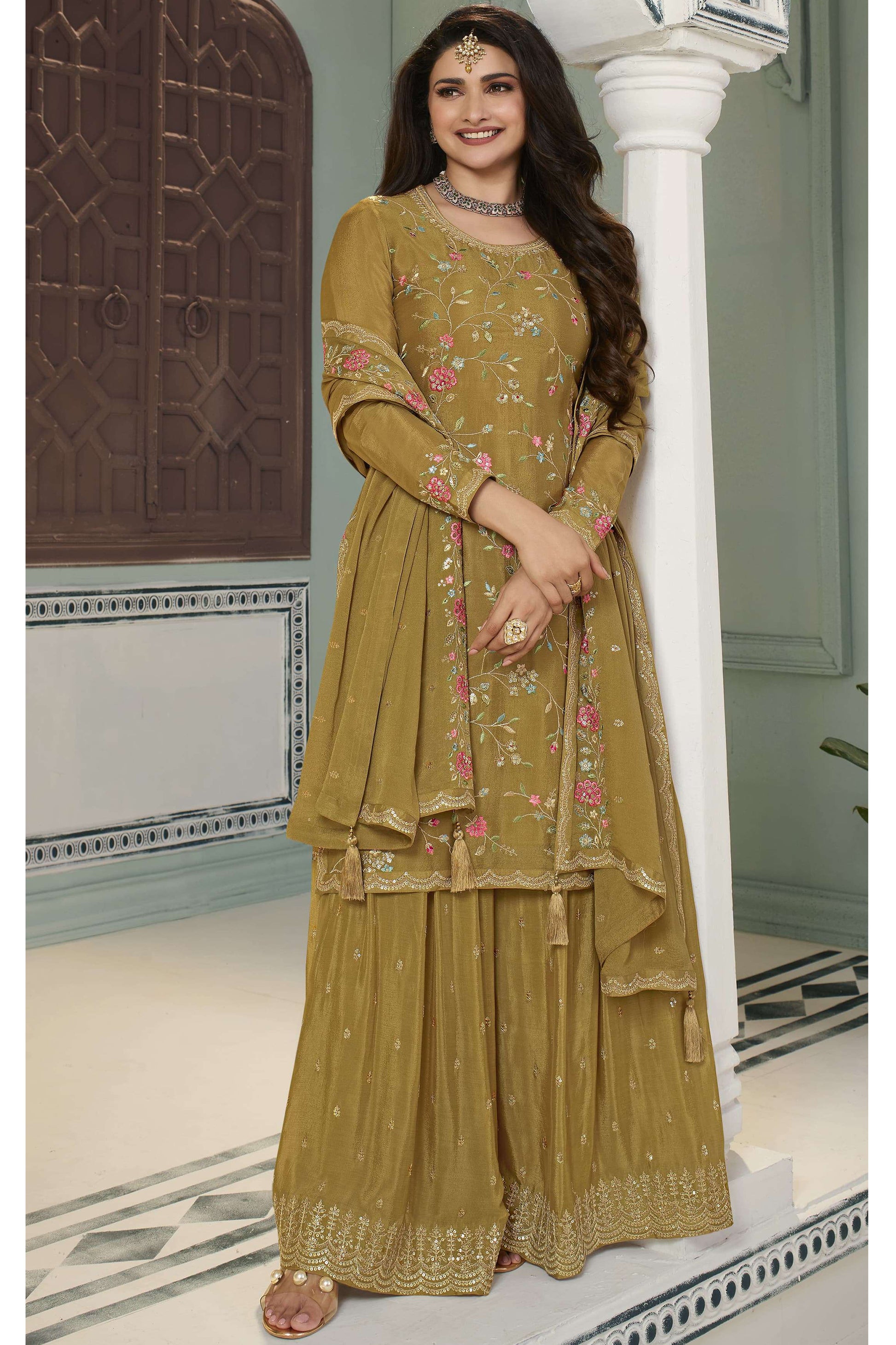 Mustard Color Multi Embroidery Work Plus Size Plazzo Dress For Wedding designerharsha.com Mustard Color Multi Embroidery Work Plus Size Plazzo Dress For Wedding designerharsha.com