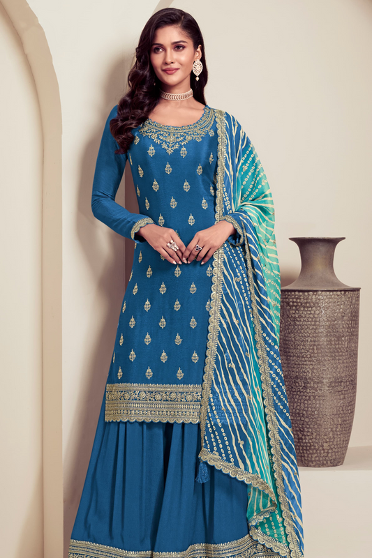 Embroidery Work With Digital Print Festival Wear Salwar Kameez Plazzo

