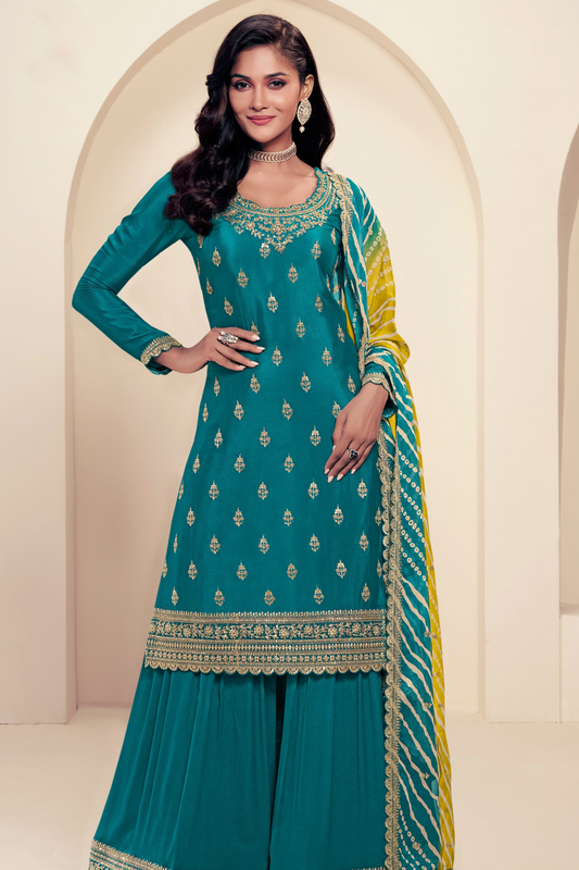 Embroidery Work With Digital Print Festival Wear Salwar Kameez Plazzo
