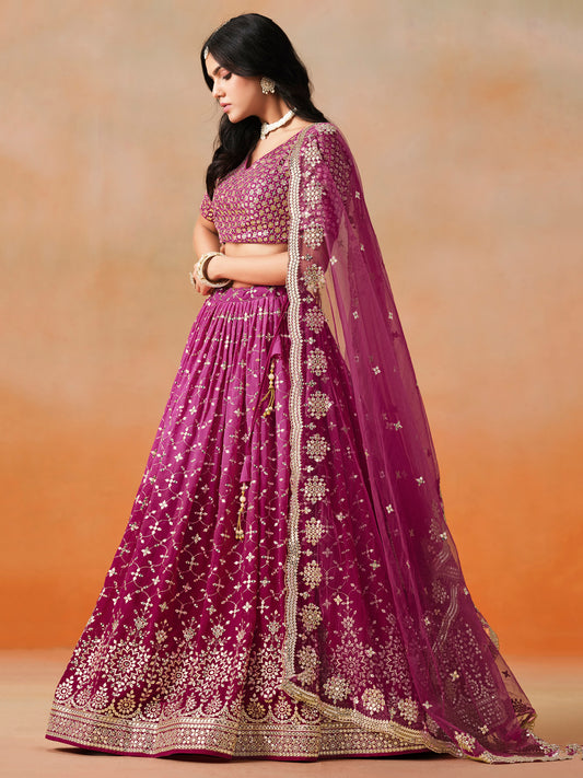 Embroidered Ready to Wear Lehenga Wine Georgette Engagement Wear Choli With Dupatta