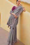 Bollywood Style Gray Color Embroidery Material Reception Wear Saree