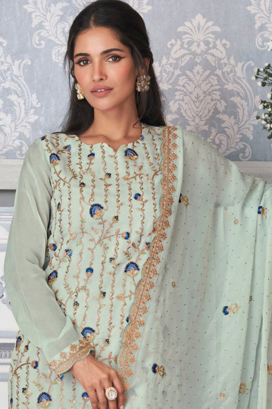 New Style Pista Color Luxury Salwar Kameez With Dupatta For Wedding
