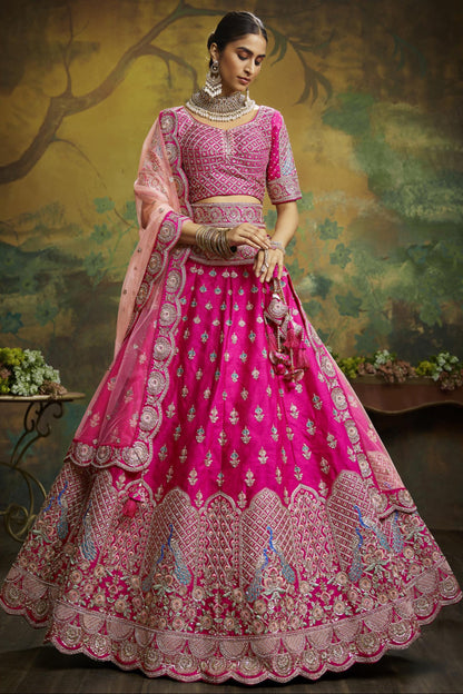 Pink Color Silk Fabric With Embroidery Work Bridesmaid Lehenga Choli
