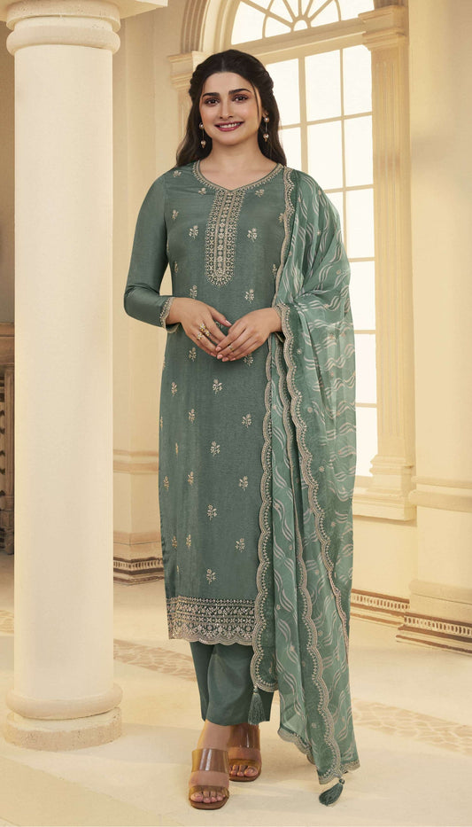 Dola Silk Embroidered Suit with Digital Printed Salwar Kameez Outfit
