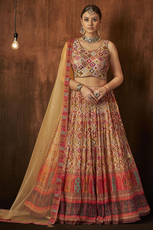Wedding Wear Multi Color Georgette Fabric Flared Style Lehenga Choli
