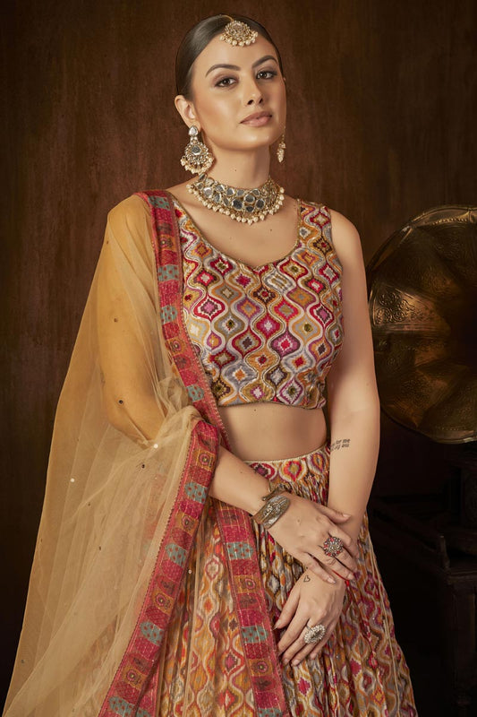 Wedding Wear Multi Color Georgette Fabric Flared Style Lehenga Choli
