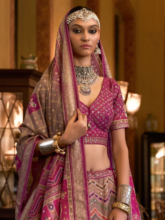 Readymade Pink Rajwadi Silk Wedding Reception Wear Heavy Lehenga Choli
