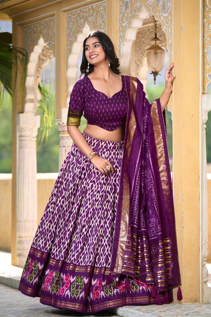 Awesome Fluorescent Purple Color Digital Patola Printed Lehenga Blouse